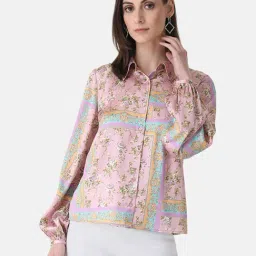 Kazo Pink Printed Casual Shirt-image-1