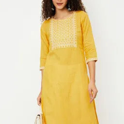 max Floral Printed Thread Work Cotton Straight Kurta-picture-4