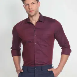 Arrow Wine Slim Fit Textured Cotton Shirt-image-19