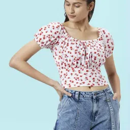 People by Pantaloons White & Red Cotton Printed Crop Top-image-11