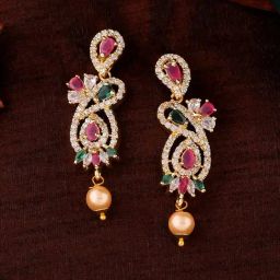 Estele Gold-Plated CZ Beautiful Design Pearls Dangler Earrings-picture-42