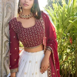 DREAM EXPORTER Women Embroidered Sequinned Semi-Stitched Lehenga & Blouse With Dupatta image 5