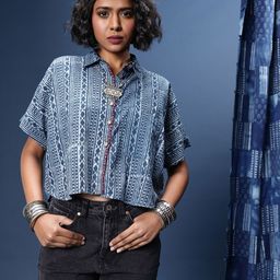 Taavi Indigo Boxy Fit Opaque Geometric Printed Pure Cotton Casual Shirt-picture-45