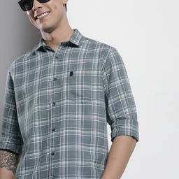 The Indian Garage Co Men Grey & White Checked Cotton Casual Shirt-picture-49