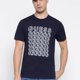 Guess Mid Organic Stretch Smart Blue G Chain/ Geometric Round Neck Slim Fit T-Shirt-picture-21
