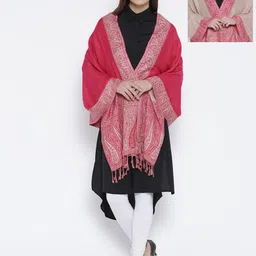 WEAVERS VILLA Pink & Beige Patterned Reversible Stole-picture-35