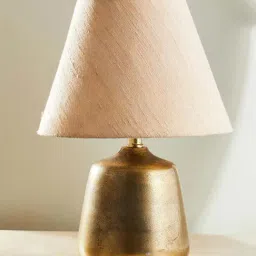 Fabindia Gold Varni Metal Bedside Lamp- Small Without Shade-image-0