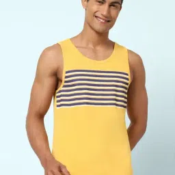 Ajile by Pantaloons Mustard Cotton Slim Fit Striped Lounge T-Shirt-picture-16