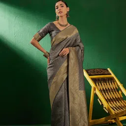 DEVATITHI Woven Design Zari Grey Banarasi Silk Saree-picture-23