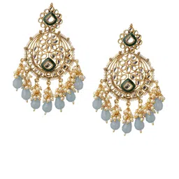 PATOLA BY VJ Gold Plated Stones Studded & Beaded Contemporary Shaped Drop Earrings image 3