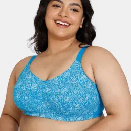 Zivame Blue Printed Full Coverage Non-Padded Minimizer Bra-picture-24