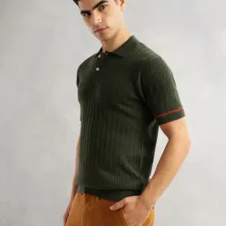Thomas Scott Olive Cotton Regular Fit Texture Polo T-Shirt image 3