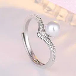 Bling Queen Silver Plated Cubic Zirconia Studded & Beaded Finger Ring-picture-13