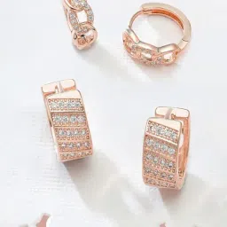 Zaveri Pearls Set of 2 Rose Gold Contemporary Hoop Earrings - ZPFK12798-image-23