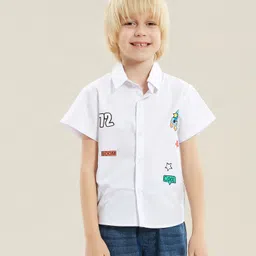 Kookie Kids Half Sleeves Shirt Rocket Print - White-picture-33