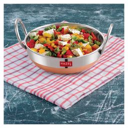HAZEL Alfa Premium Heavy Gauge Stainless Steel Kadai With Copper Bottom Silver & Copper - 1500 ml-picture-49