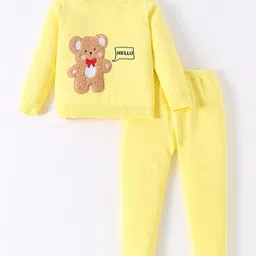 Kookie Kids Knit Full Sleeves Pullover Sweater Set Teddy Bear Design - Yellow-picture-16