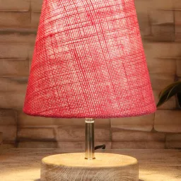 Devansh Pink Jute Round white brushed wood Table Lamp-picture-15