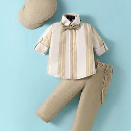 Robo Fry Cotton Knit Full Sleeves Striped Shirt Trouser Set with Cap & Suspender - Olive Green-picture-34