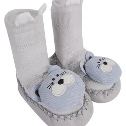 Kidofash Cotton Animal Applique Detailed Sock Shoes - Grey-image-92