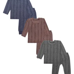Superminis Pack Of 3 Full Sleeves Striped Thermal Tees With Coordinating Joggers Set - Brown Grey & Blue-picture-28