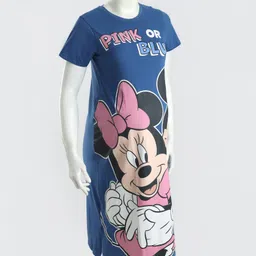 Bella Mama Disney Cotton Knit Half Sleeves Nighty With Minnie and Mickey Graphics - Navy Blue-picture-25