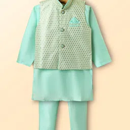 Ridokidz Full Sleeves Solid Kurta & Pyjama With Geometric Embroidered Jacket Set - Sea Green-picture-20