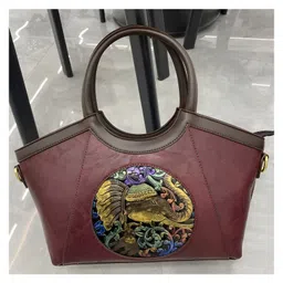 SYGA Women Artisan Embossed Elephant Handbag Horizontal Square Vintage Tote for Daily Match (Wine Red)-picture-26