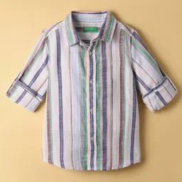 UCB Cotton Slub Woven Full Sleeves Stripe Shirt - White-picture-37