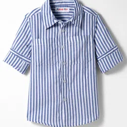 kookie kids india Kookie Kids Cotton Woven Full Sleeves Striped Shirt - Navy Blue & White-picture-13