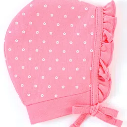 Babyhug 100% Cotton Caps Pack of 2 Floral & Squirrel Print Multicolor - Diameter 12 cm image 2