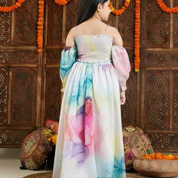 Vastramay Sleeveless Smocked Detailed & Water Colour Effect Lehenga Choli Set - Multi Colour image 3