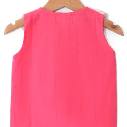 Babyhug Seersucker Sleeveless Front Open Top with Embroidery - Pink image 2