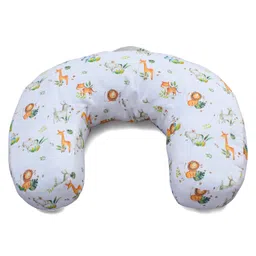 Bonfino Premium Organic Cotton C Shape Feeding Pillow African Safari Print - Green & White| Maintain Feeding Posture| Versatile Use| Delicate on Baby Skin| Washable Cover| Sitting Aid for Toddlers image 2