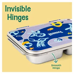 Basil Stainless Steel 3 Compartment Bento Neo Lunch Box for Kids, Easy to Open/Close - Super Swoosh image 2