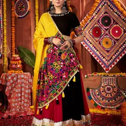 ODETTE Embroidered Thread Work Semi-Stitched Lehenga & Unstitched Blouse With Dupatta-image-70