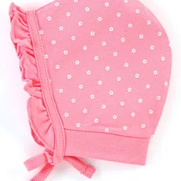 Babyhug 100% Cotton Caps Pack of 2 Floral & Squirrel Print Multicolor - Diameter 12 cm image 3