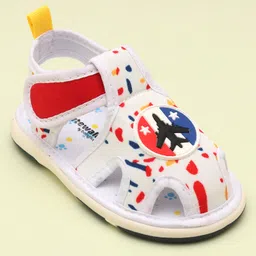 Cute Walk by Babyhug Sandals With Velcro Closure Air Plane Badge- White image 3