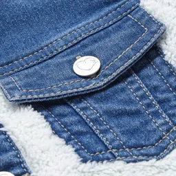 Babyhug Denim Washed Full Sleeves Jackets With Pockets  & Smiley Embroidery In Back - Navy Blue image 3