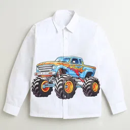 ZIP ZAP ZOOP Cotton Full Sleeves Monster Truck Printed Shirt - White image 4