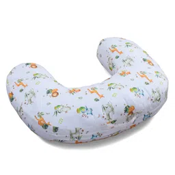 Bonfino Premium Organic Cotton C Shape Feeding Pillow African Safari Print - Green & White| Maintain Feeding Posture| Versatile Use| Delicate on Baby Skin| Washable Cover| Sitting Aid for Toddlers image 3