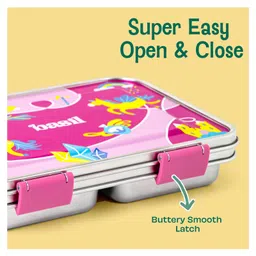 Basil Stainless Steel 3 Compartment Bento Neo Lunch Box for Kids, Easy to Open/Close - Super Swoosh image 3