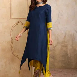 Sangria Women Ethnic Motifs Regular Zardozi Kurta with Trousers & With Dupatta-image-12