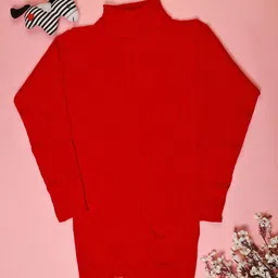 V-Mart Girls Solid Cable Knit Mock Neck Long Sleeve Pullover-picture-40