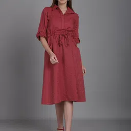 CORSICA Women Cotton Striped Roll-Up Sleeves A-Line Midi Dress-image-45