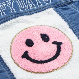 Babyhug Denim Washed Full Sleeves Jackets With Pockets  & Smiley Embroidery In Back - Navy Blue image 4