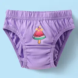 Babyhug 100% Cotton Single Jersey Knit Panties With Heart & Tropical Theme Print Pack Of 3 - White Purple & Pink image 4