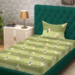 KLOTTHE Green 400 TC Pure Cotton Fitted Single Bedsheet With Pillow Cover - 2.25 x 1.50 m-image-76