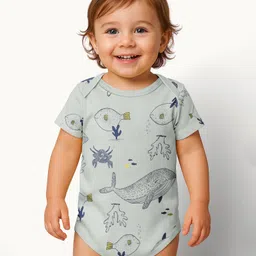 Babyoye Interlock Knit Half Sleeves Onesies with Sea Life Print Pack of 5 - Multicolor image 5