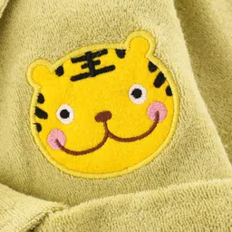 Simply Terry Knit Full Sleeves Hooded Bath Robe with Tiger Embroidery - Light Green image 5